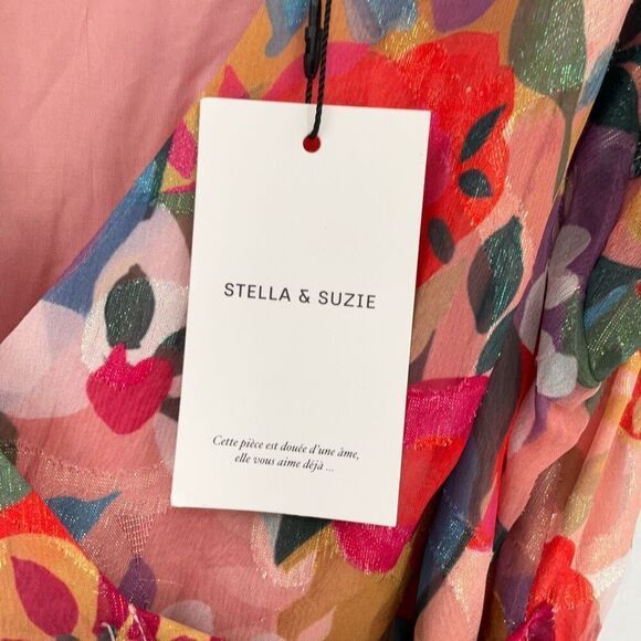 NWT Stella & Suzie Multicolor Floral V-neck Ruffle Chiffon Midi Dress Medium - Picture 5 of 12